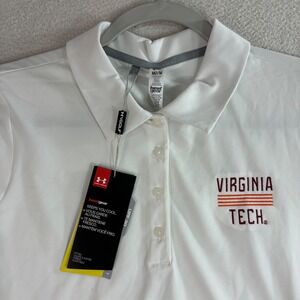 Under Armour Virginia Tech Polo Shirt Women M White Stretch HeatGear Golf NWT